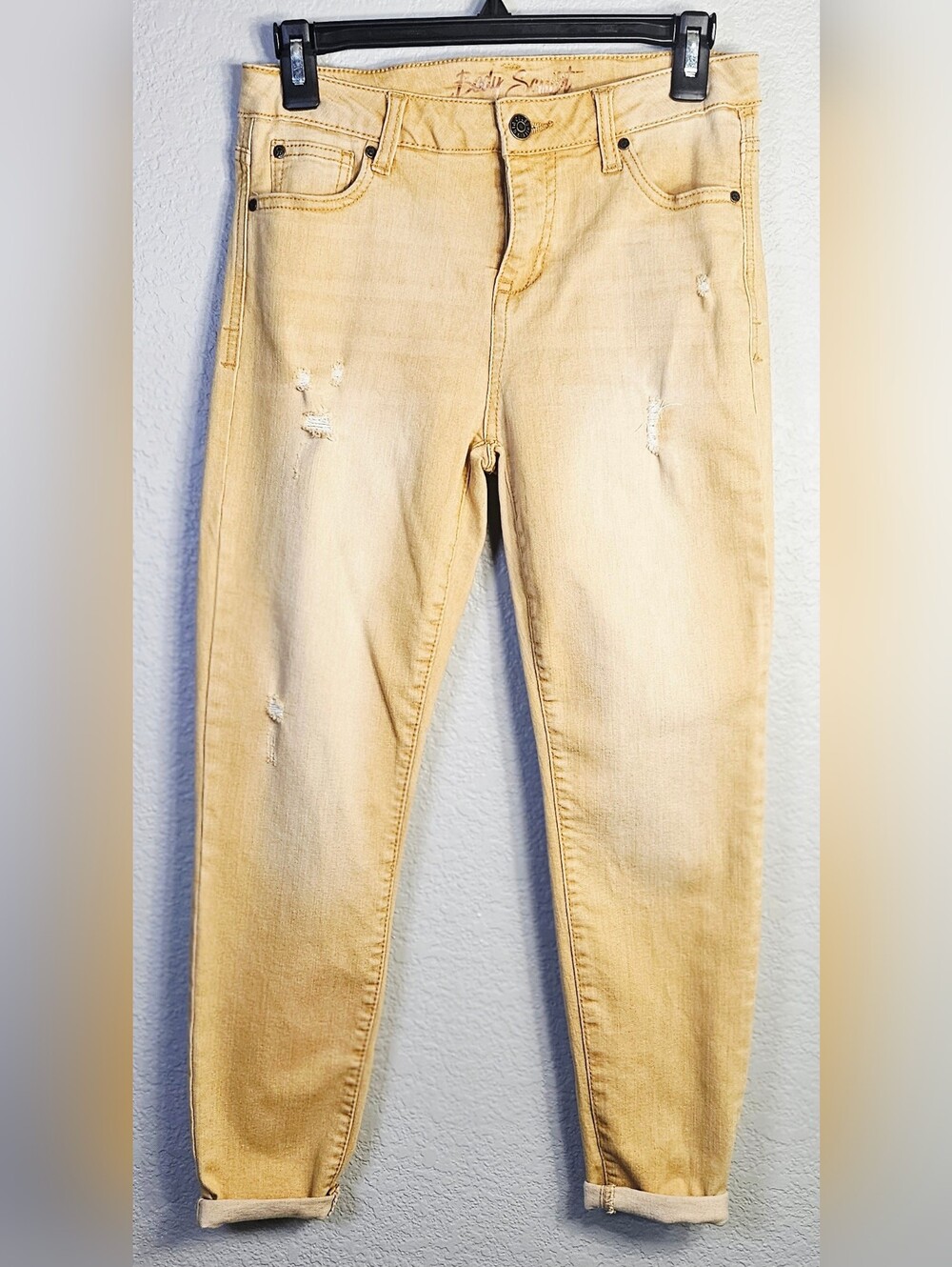 Celebrity Pink Body Script Mustard Yellow Distressed Skinny Jeans Size 7/28